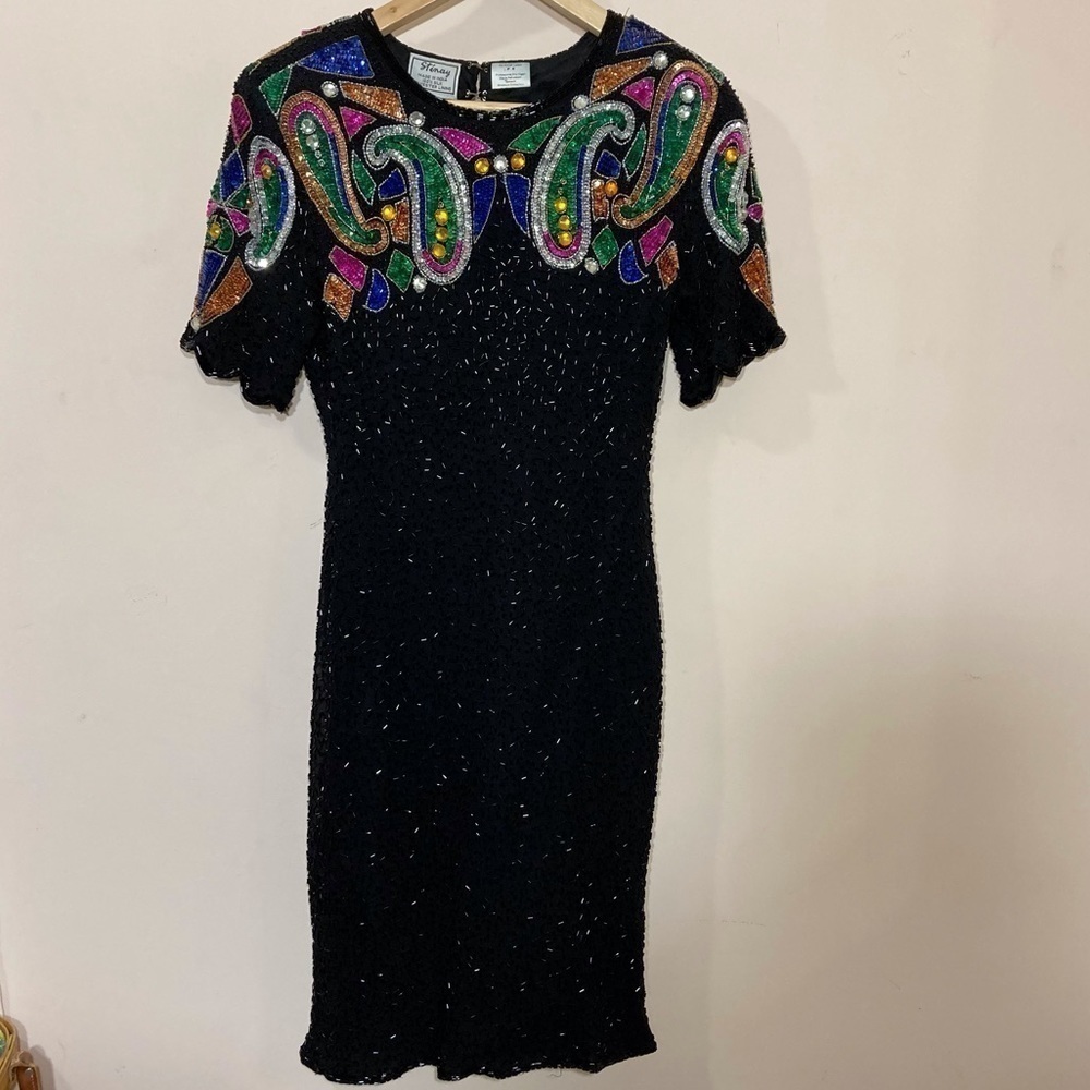 Vintage sz 0 silk beaded paisley design dress